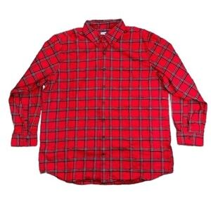 Lands' End Red Plaid Flannel Shirt Mens XXL 100% Cotton Button Front Long Sleeve